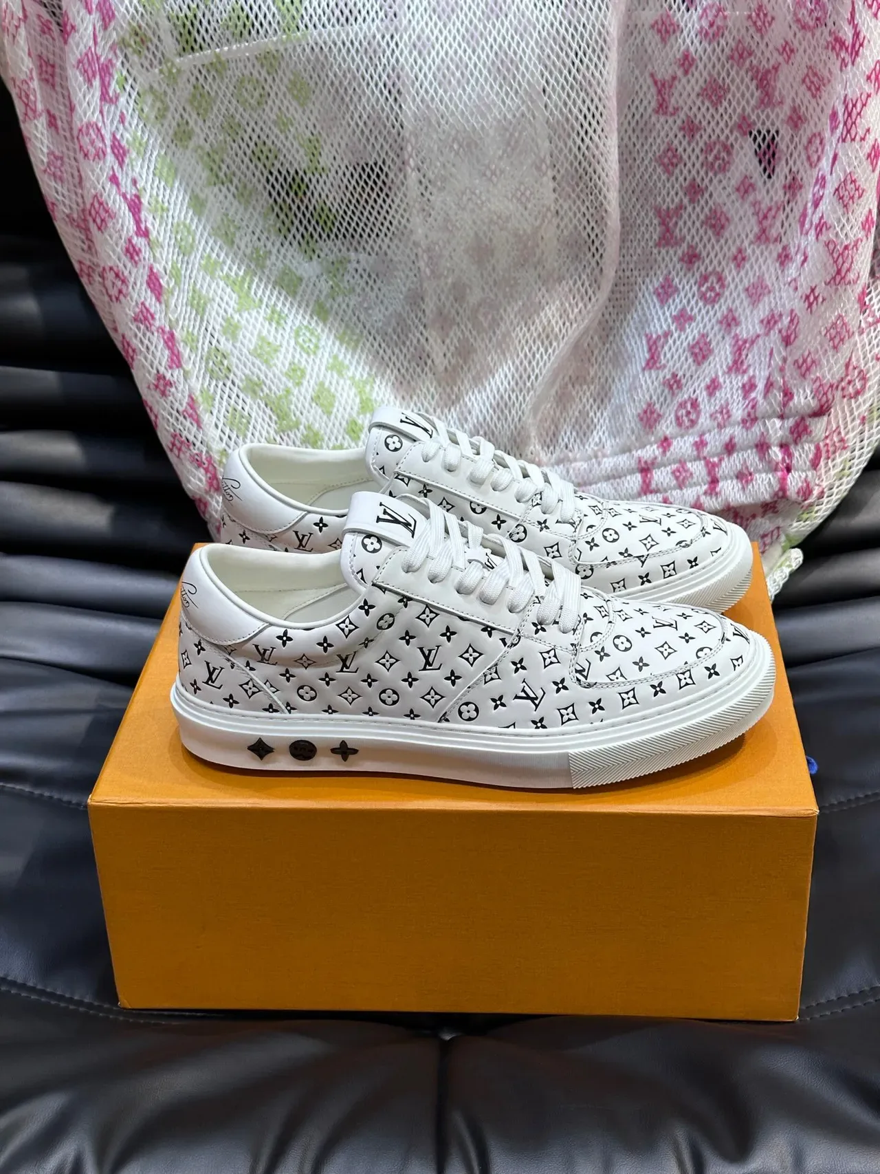 Louis Vuitton White Black Monogram-Printed Leather Low-Top Lace-Up Lifestyle Sneakers 3