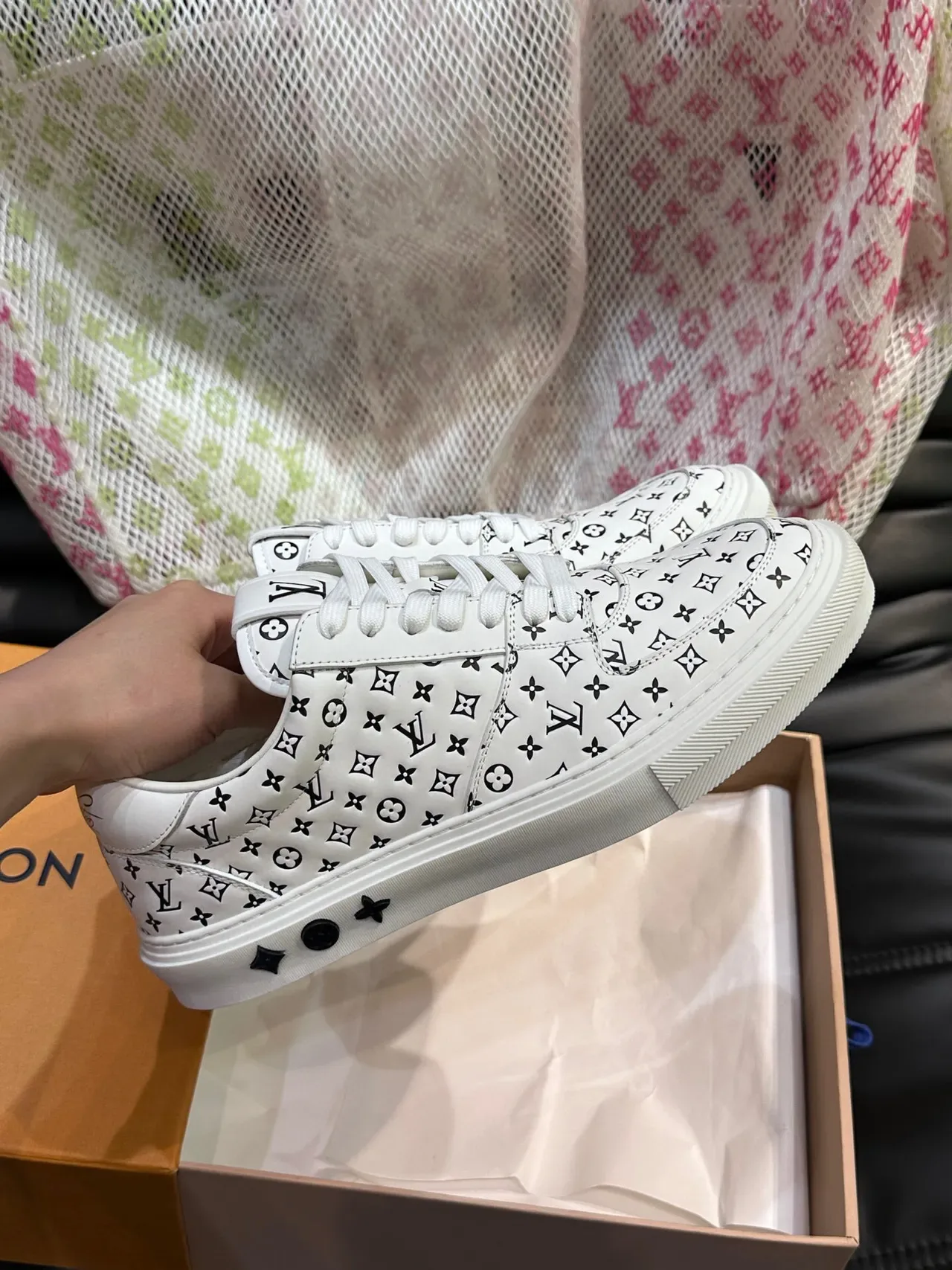 Louis Vuitton White Black Monogram-Printed Leather Low-Top Lace-Up Lifestyle Sneakers 5