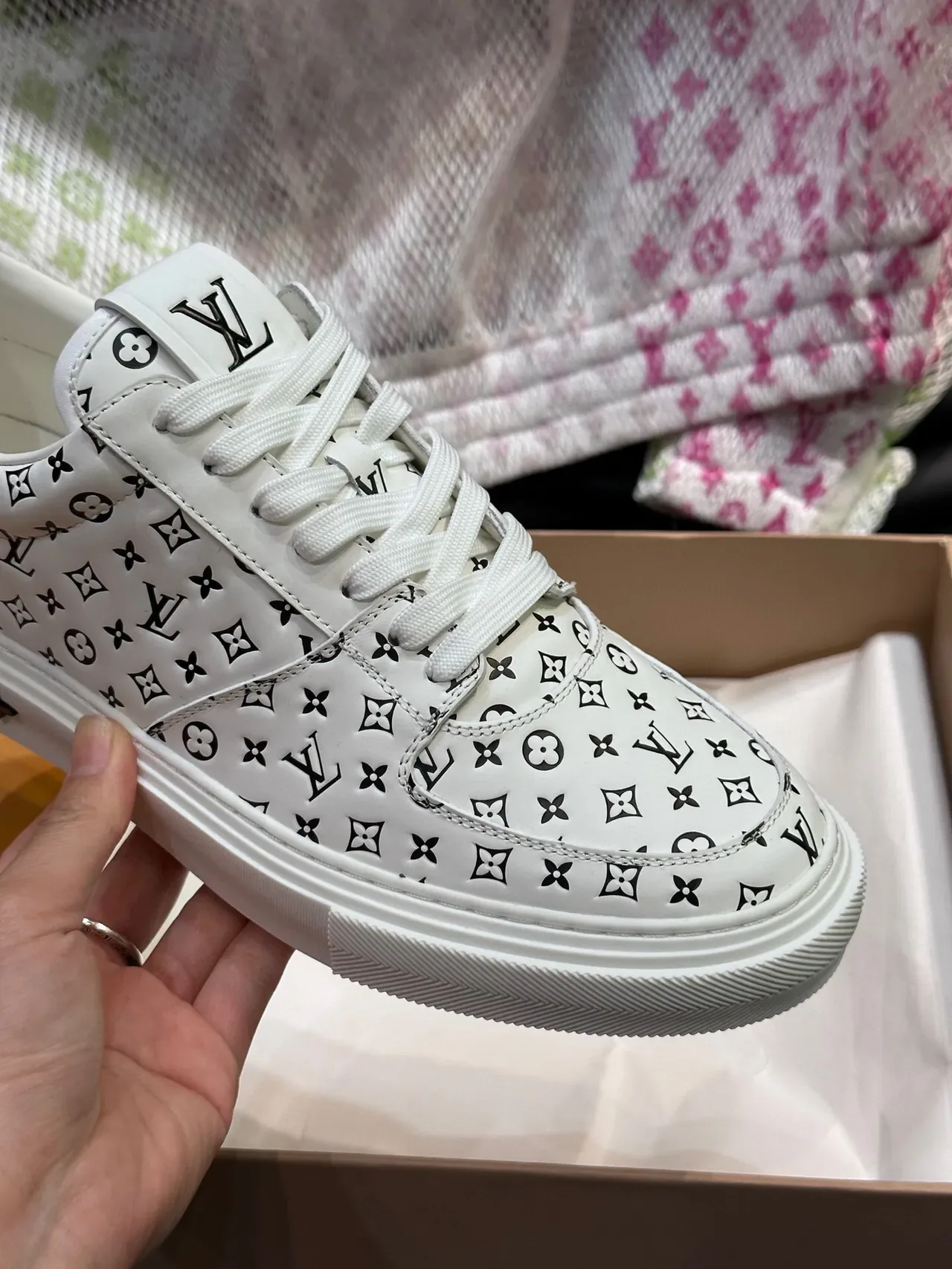 Louis Vuitton White Black Monogram-Printed Leather Low-Top Lace-Up Lifestyle Sneakers 8