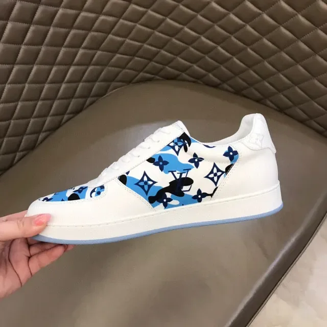 Louis Vuitton White Blue Low-Top Printed Side Panel Lifestyle Sneakers 4