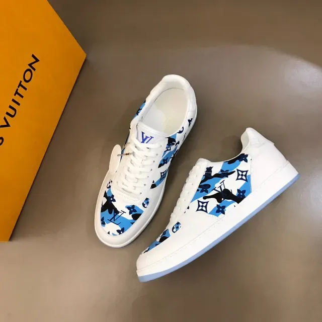 Louis Vuitton White Blue Low-Top Printed Side Panel Lifestyle Sneakers 5