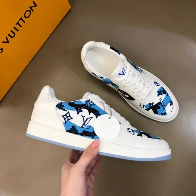 Louis Vuitton White Blue Low-Top Printed Side Panel Lifestyle Sneakers 7