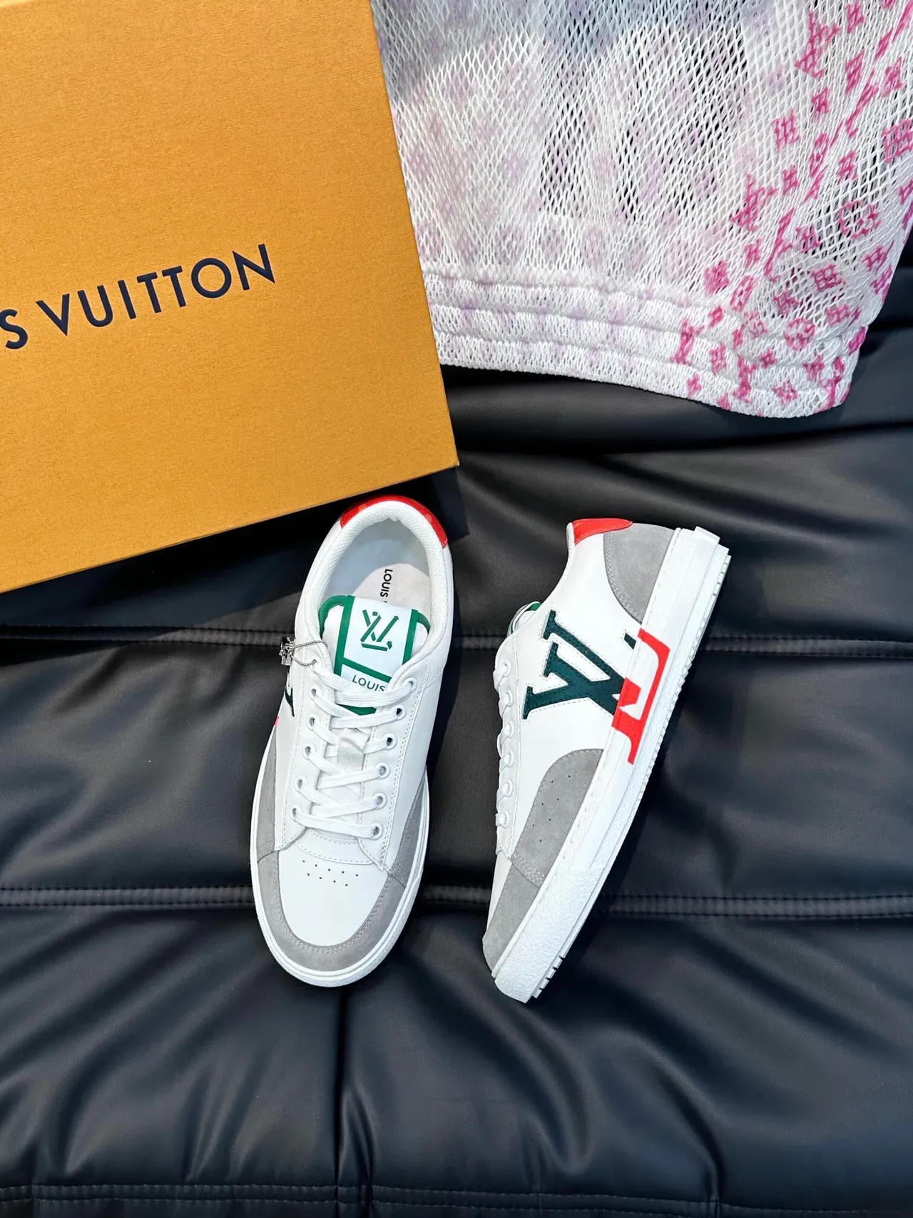 Louis Vuitton White Gray Low-Top Leather-Suede Hybrid Lifestyle Sneakers 2
