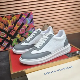 Louis Vuitton Branco Cinza Monogram-Embossed Couro Dois Tons Tênis Lifestyle
