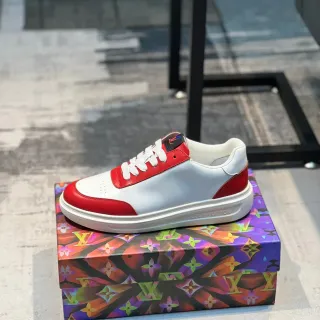 Louis Vuitton Sneakers Lifestyle Blancos Rojos Low-Top de Cuero