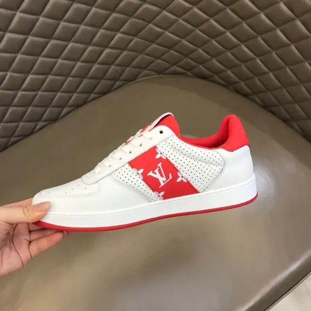 Louis Vuitton White Red Perforated Leather Monogram Stripe Lifestyle Sneakers 4