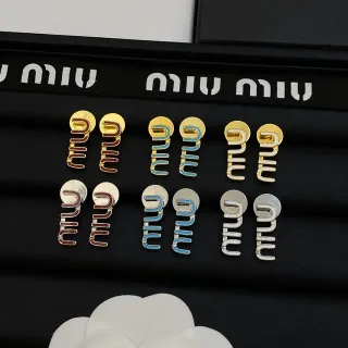 Miu Miu 金蓝色标志图案珐琅点缀耳环