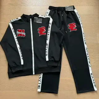 Mixed Emotion Black and White Striped Dragon Logo Tracksuit