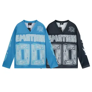 Mixed Emotion Graphic Print V-Neck Long-Sleeve Jersey