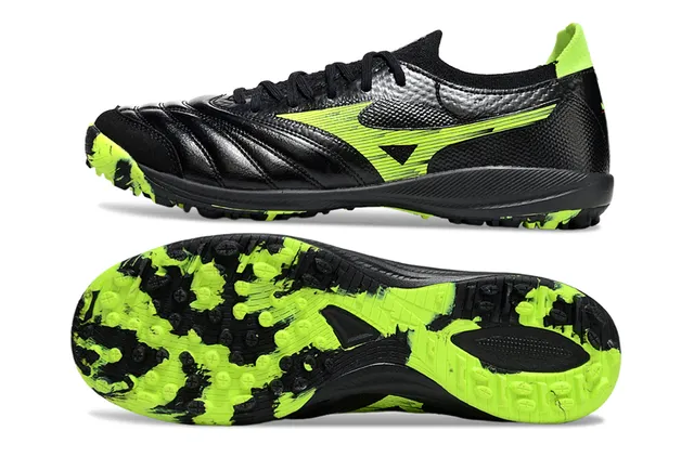 Mizuno Black Green Low-Cut Synthetic-Leather Upper Turf Soccer Shoes 6