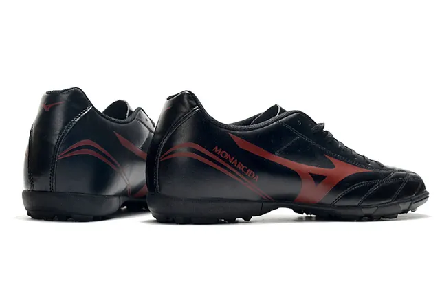Mizuno Zapatos de fútbol indoor de cuero sintético negro y rojo, low-cut, con cordones y parte superior de cuero sintético 5