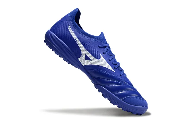 Mizuno Blue Silver Low-Cut Knit Collar Synthetic Textured Upper Artificial-Grass Soccer Shoes 2