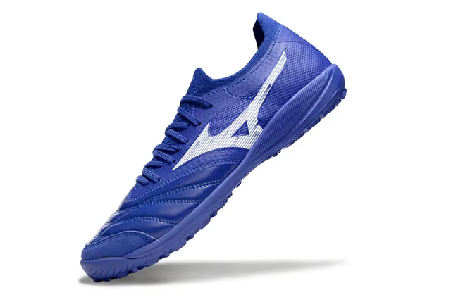 Mizuno Blue Silver Low-Cut Knit Collar Synthetic Textured Upper Artificial-Grass Soccer Shoes 3