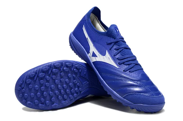 Mizuno Blue Silver Low-Cut Knit Collar Synthetic Textured Upper Artificial-Grass Soccer Shoes 4