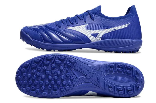 Mizuno Blue Silver Low-Cut Knit Collar Synthetic Textured Upper Artificial-Grass Soccer Shoes 6