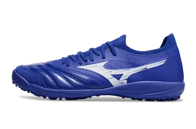 Mizuno Blue Silver Low-Cut Knit Collar Synthetic Textured Upper Artificial-Grass Soccer Shoes 7