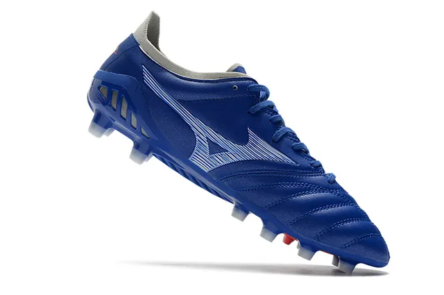 Mizuno Morelia Neo नीला सफेद लाल फर्म ग्राउंड सोकर जूते 2