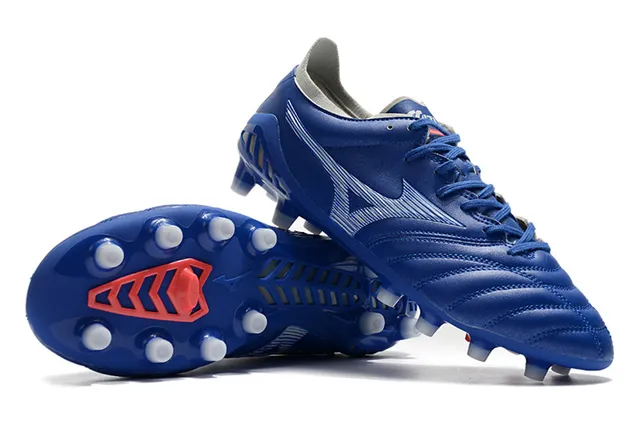 Mizuno Morelia Neo नीला सफेद लाल फर्म ग्राउंड सोकर जूते 4
