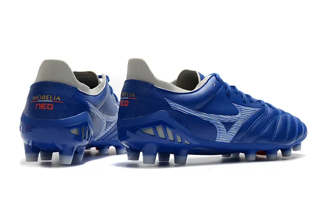Mizuno Morelia Neo नीला सफेद लाल फर्म ग्राउंड सोकर जूते 5