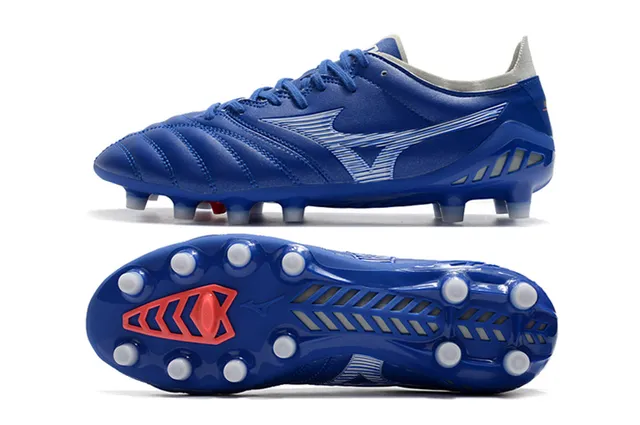 Mizuno Morelia Neo नीला सफेद लाल फर्म ग्राउंड सोकर जूते 6