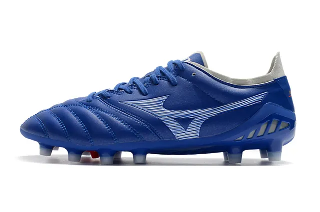 Mizuno Morelia Neo नीला सफेद लाल फर्म ग्राउंड सोकर जूते 7