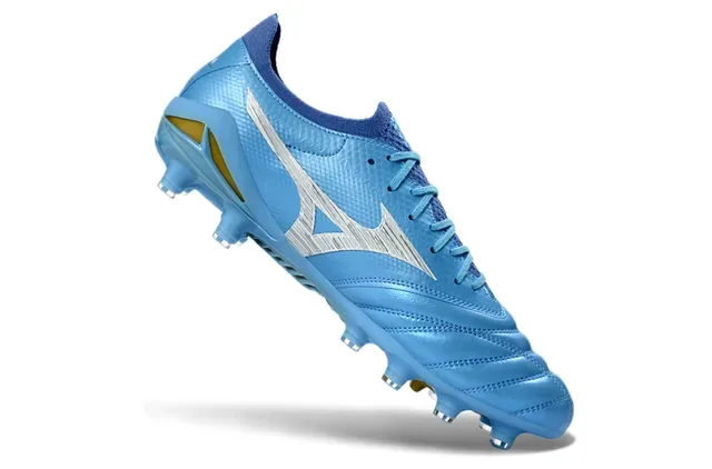 Mizuno Morelia Neo Light Blue Silver Gold Zapatos de fútbol Firm-Ground 2