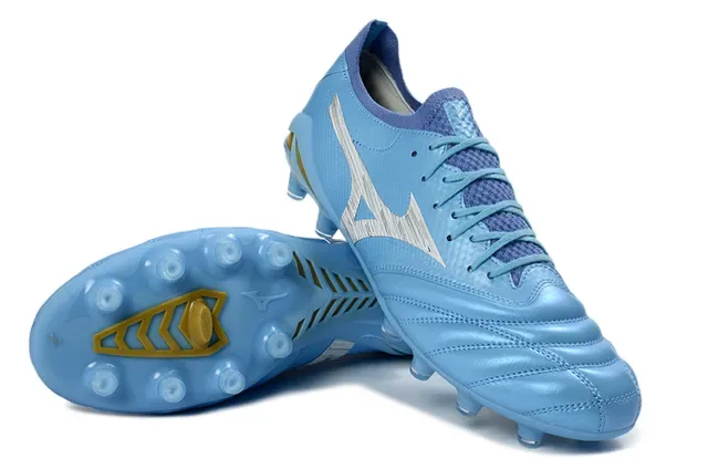 Mizuno Morelia Neo Light Blue Silver Gold Zapatos de fútbol Firm-Ground 4
