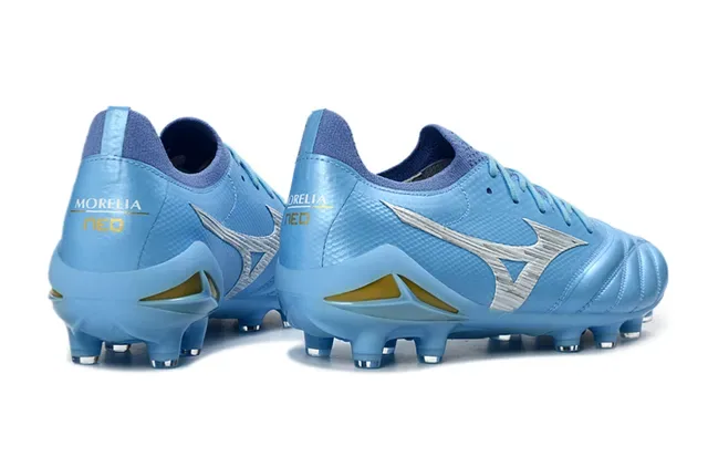 Mizuno Morelia Neo Light Blue Silver Gold Zapatos de fútbol Firm-Ground 5