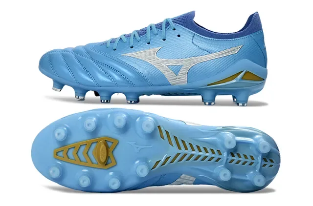 Mizuno Morelia Neo Light Blue Silver Gold Zapatos de fútbol Firm-Ground 6
