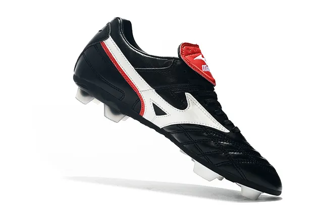 Mizuno Sapatos de Futebol Branco Azul Couro Superior Quiltado com Logo Wave em Solo Firme 11