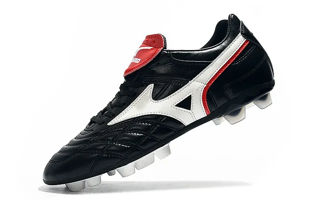 Mizuno Sapatos de Futebol Branco Azul Couro Superior Quiltado com Logo Wave em Solo Firme 12