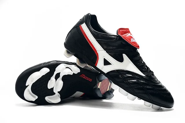 Mizuno Sapatos de Futebol Branco Azul Couro Superior Quiltado com Logo Wave em Solo Firme 15