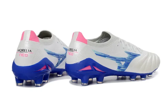 Mizuno White Blue Quilted Leather Upper Wave-Patterned Synthetic Overlay Firm-Ground Soccer Shoes 5