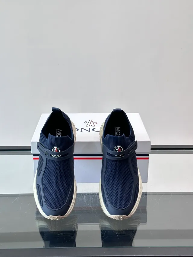Moncler Navy Beige أحذية بدون أربطة سلايب أون بكعب سميك منحوت رياضي 4