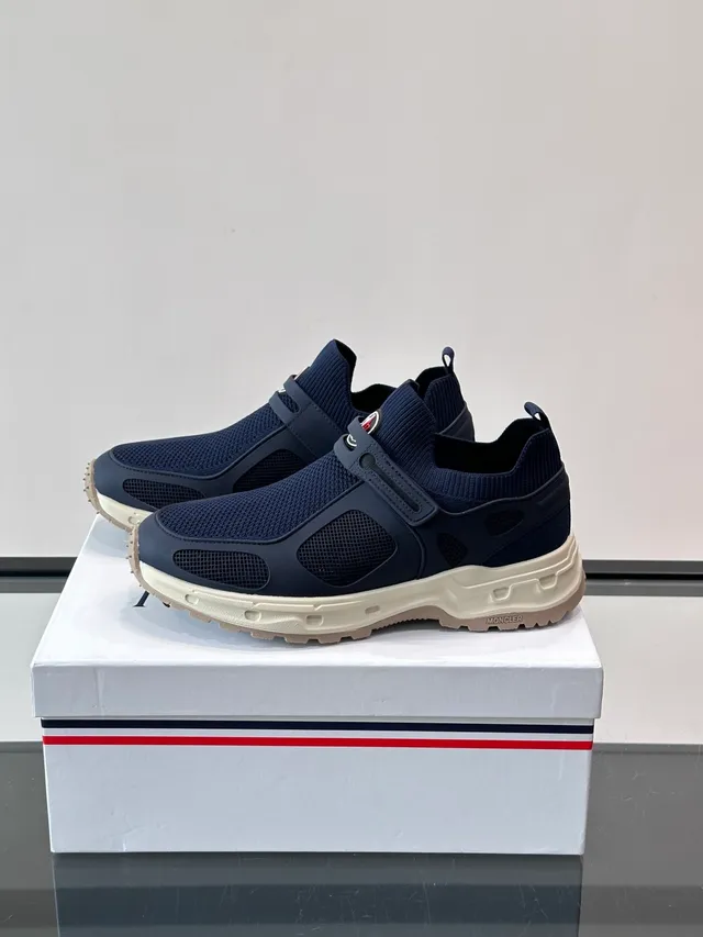 Moncler Navy Beige أحذية بدون أربطة سلايب أون بكعب سميك منحوت رياضي 5