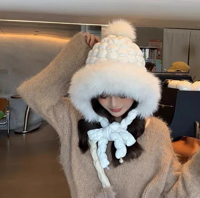Moncler White Fur-Trimmed Knitted Beanie 2
