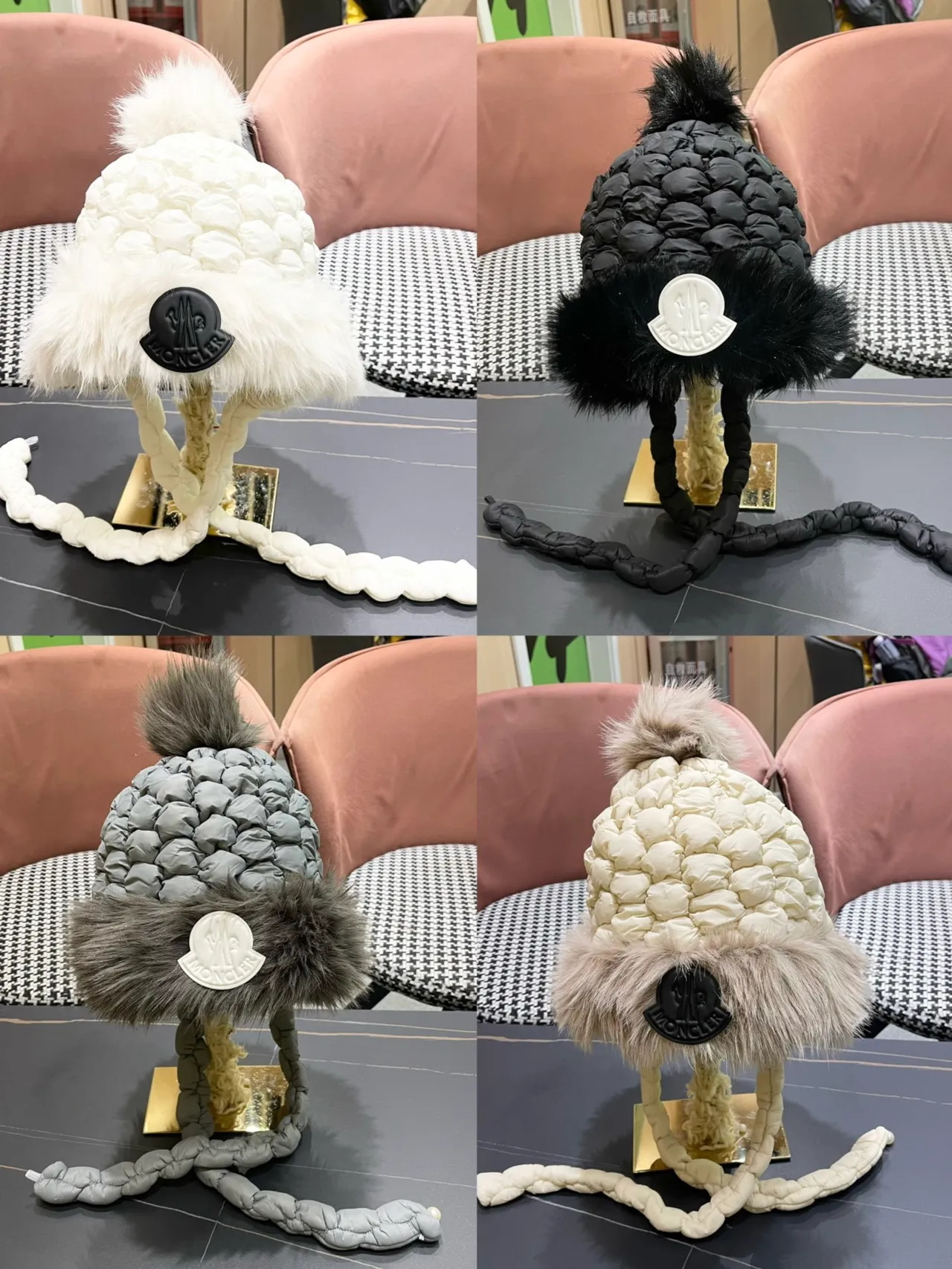 Moncler White Fur-Trimmed Knitted Beanie 10