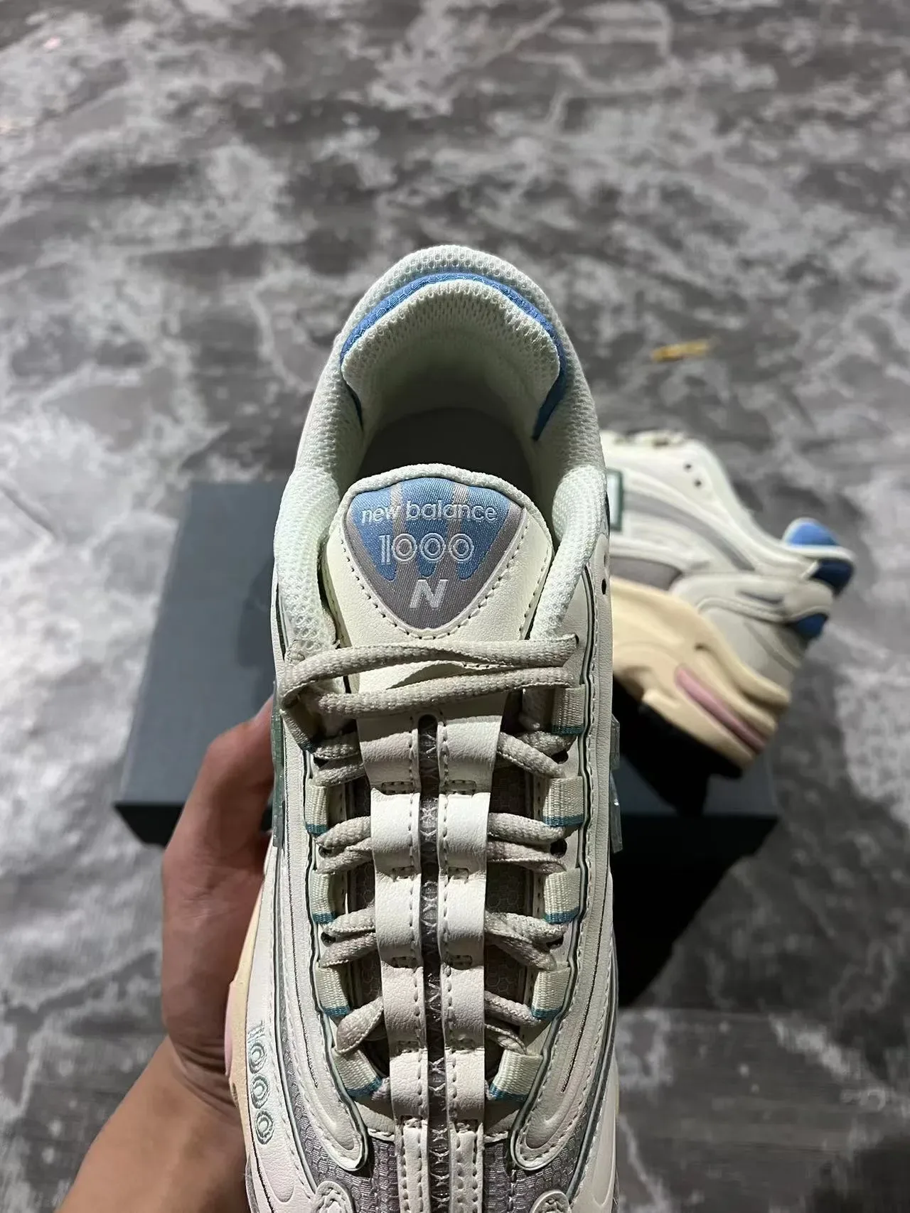 New Balance 1000 Beige Blue Retro Runner Multi-Layered Cage Construction Chunky Sneakers 4
