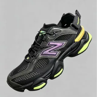 New Balance 9060 Preto Roxo Sola Esculpida Malha E Construção de Revestimento Sintético Tênis Chunky