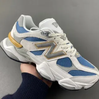 New Balance 9060 White Blue Tan tênis com sola grossa