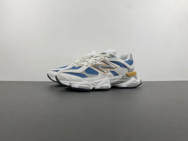 New Balance 9060 White Blue Tan tênis com sola grossa 9