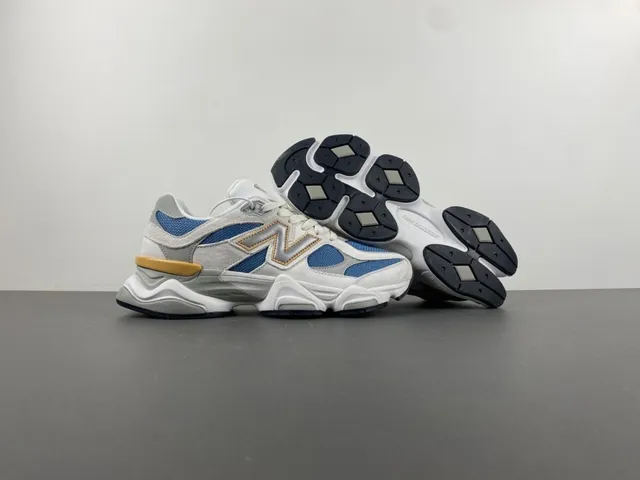 New Balance 9060 White Blue Tan tênis com sola grossa 11