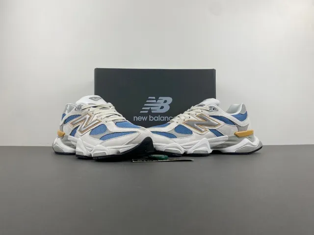 New Balance 9060 White Blue Tan tênis com sola grossa 12