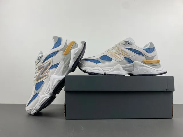 New Balance 9060 White Blue Tan tênis com sola grossa 13