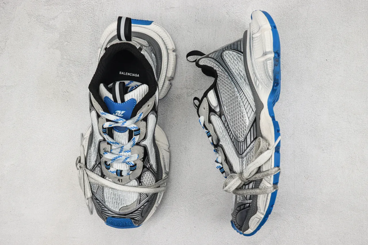 New Balance Cinza Azul Sola Plataforma Malha E Construção De Superposição Sintética Tênis Chunky 3
