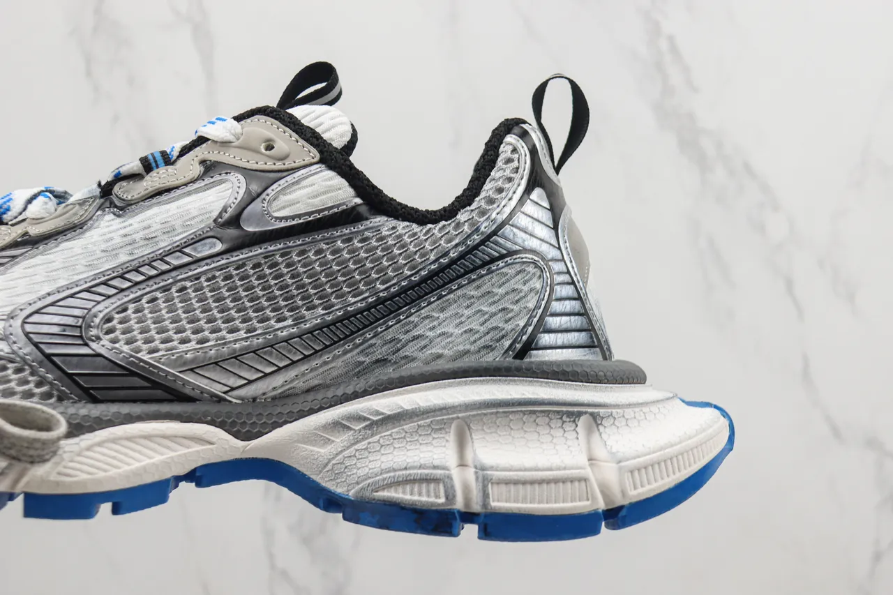 New Balance Cinza Azul Sola Plataforma Malha E Construção De Superposição Sintética Tênis Chunky 7