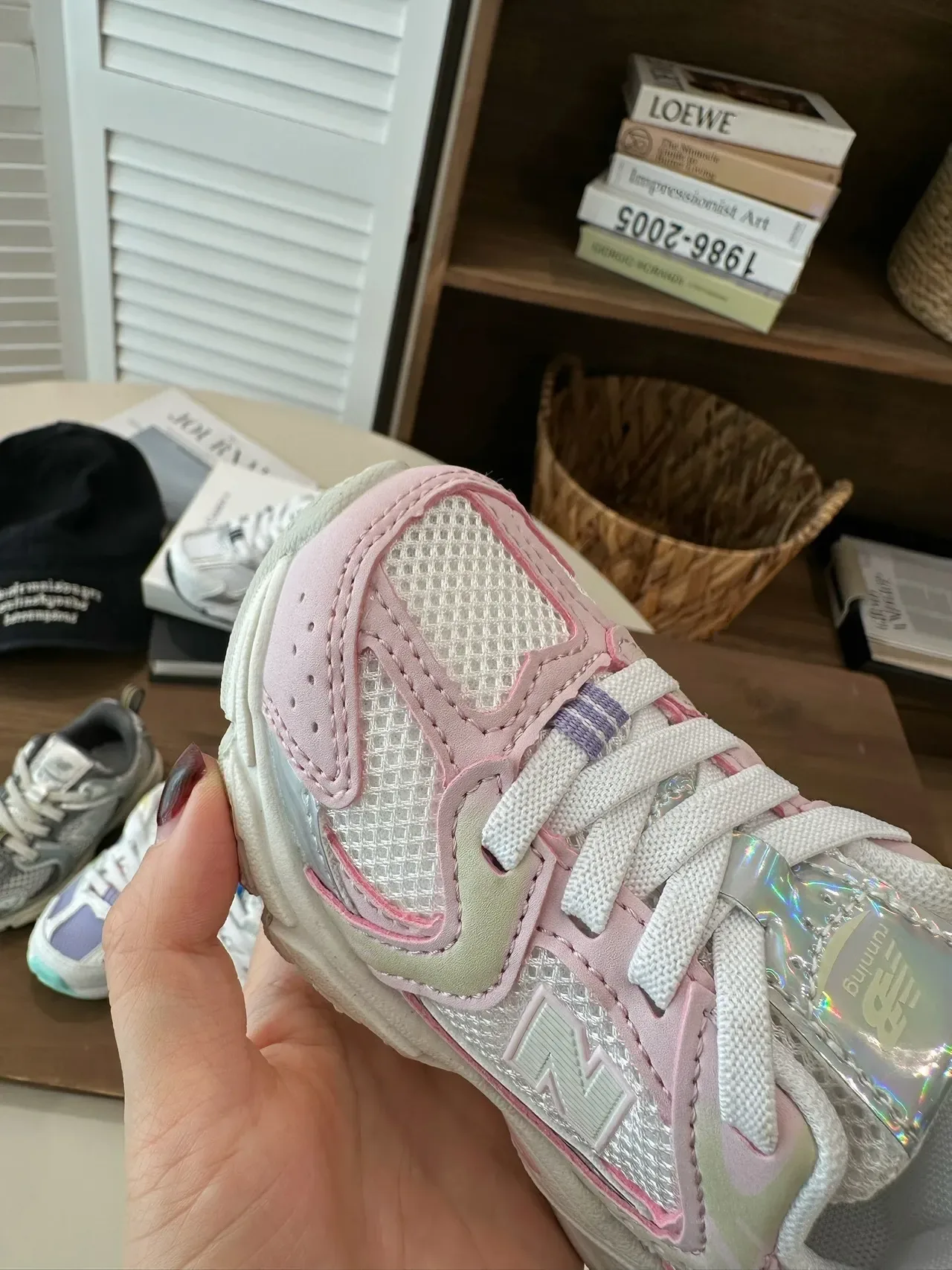 New Balance 粉白厚底中底 网面-合成混合鞋面 生活方式运动鞋 19