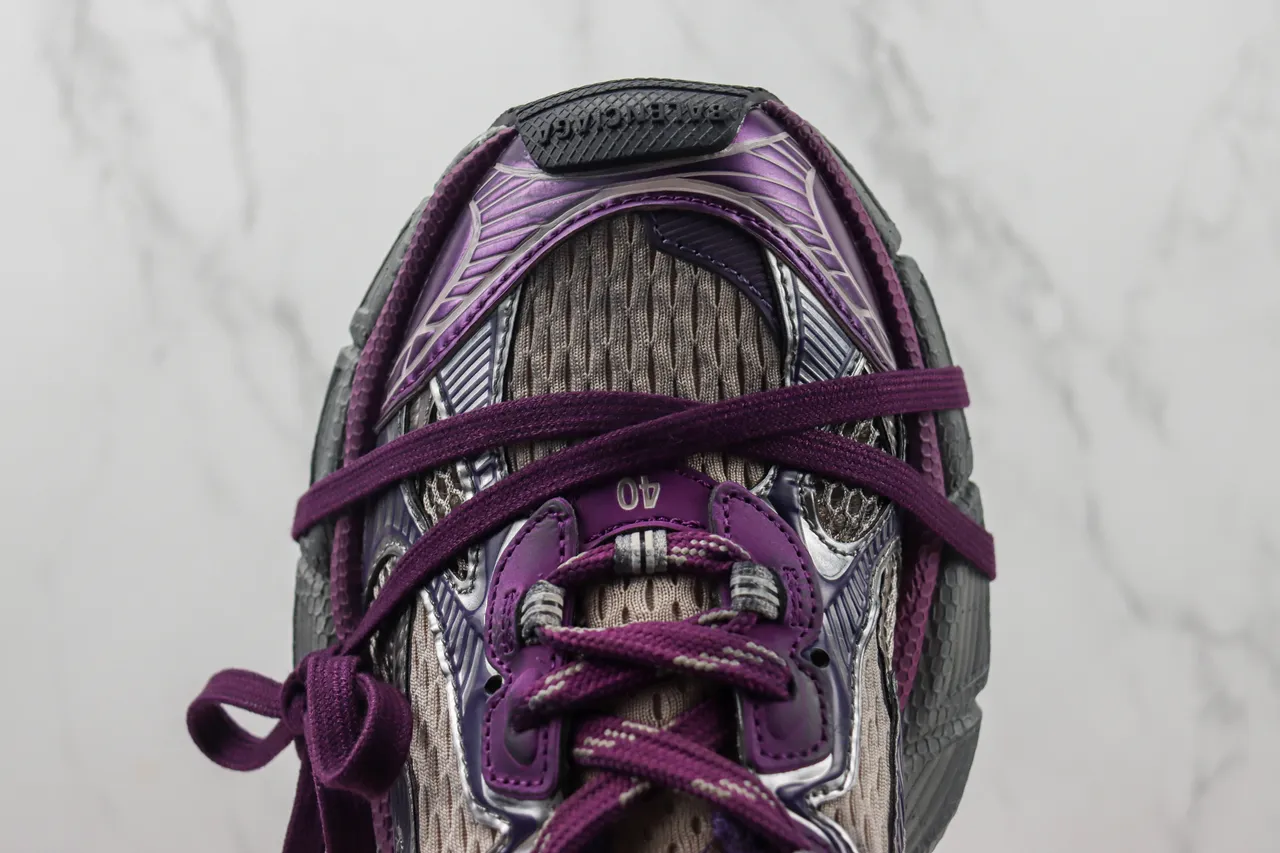 New Balance حذاء رياضي chunky بلون أرجواني رمادي مع upper من شبكة وصناعي في طبقات، midsole منحوت متعدد الألوان 6