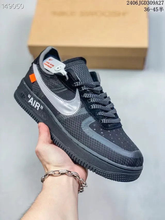 Nike Air Force 1 Preto Prateado Laranja Detalhe de zíper industrial Tênis lifestyle 3