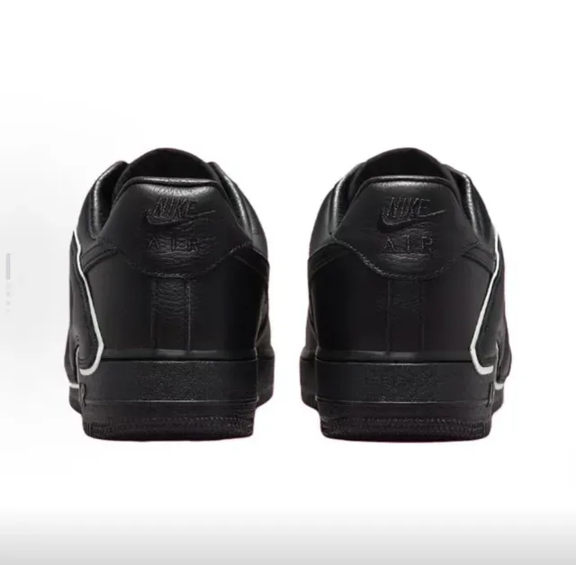 Nike Air Force 1 Black White Leather Upper Oversized Raised Lettering Lifestyle Sneakers 2